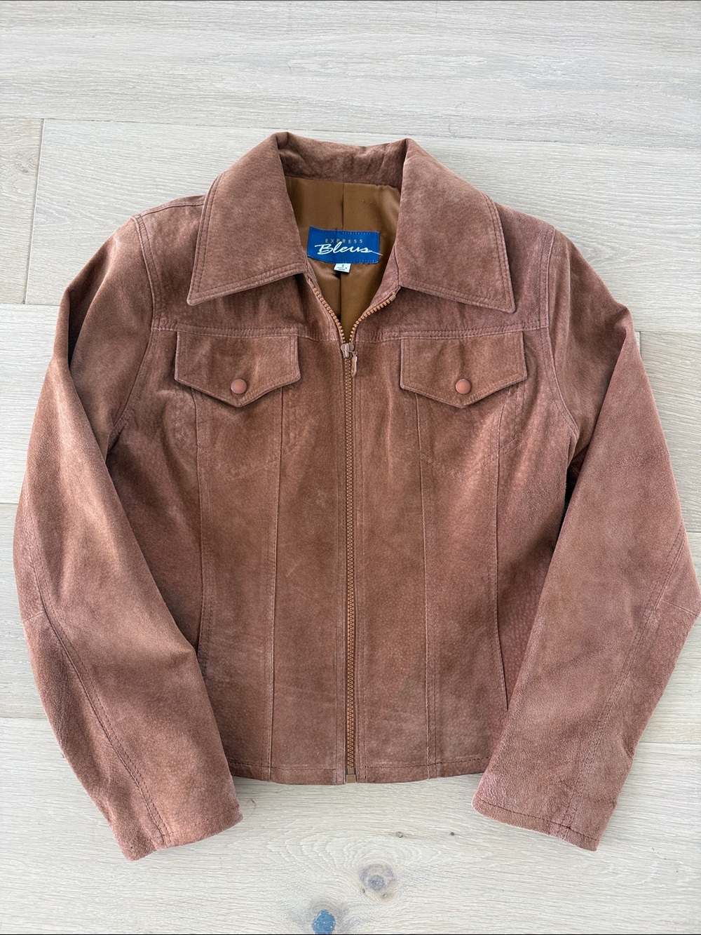 Vintage express chocolate brown 100% suede zip up jacket